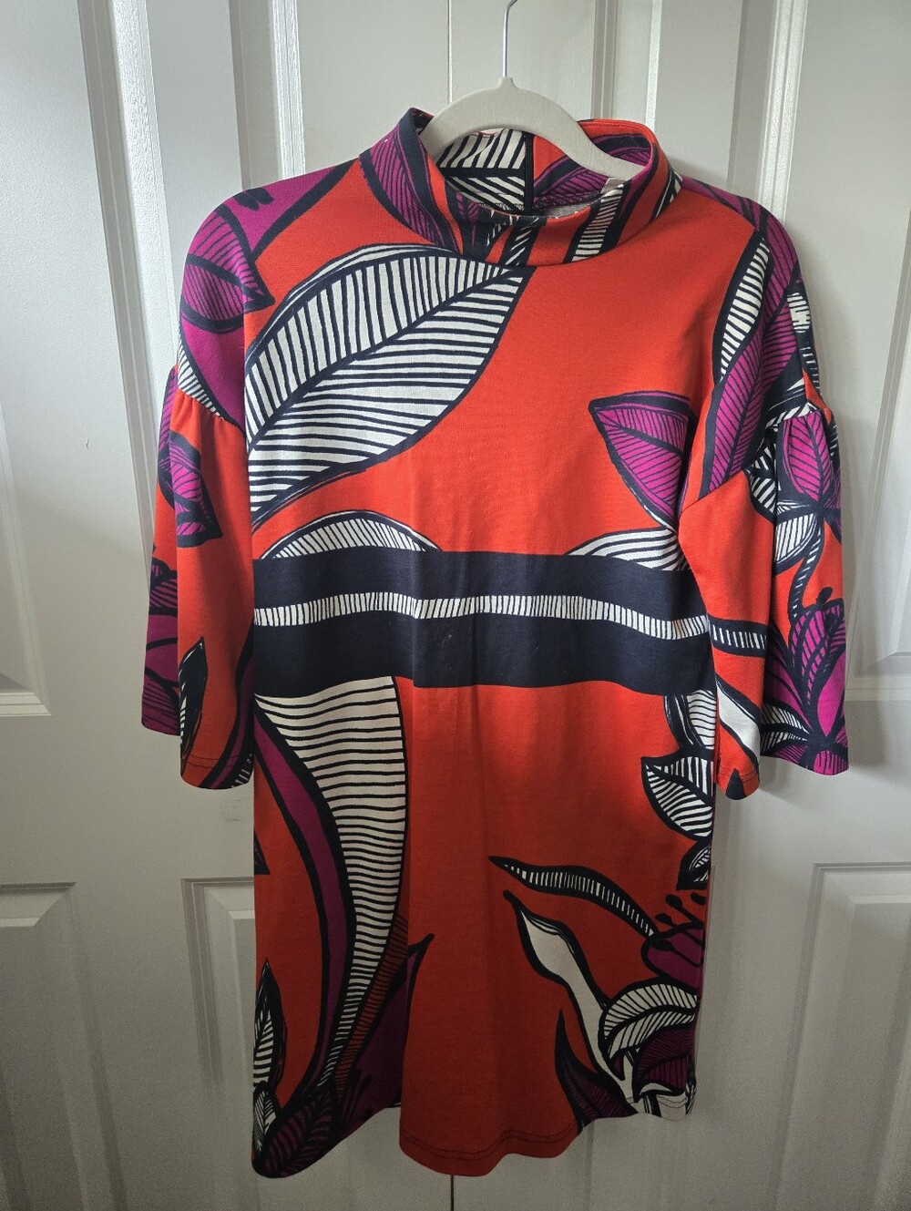 Uncle Frank Bold Retro Graphic Print Mock Neck Shift Dress